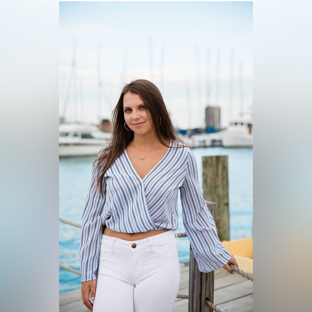 Anthropologie Sadie & Sage White and Blue Wrap Blouse
